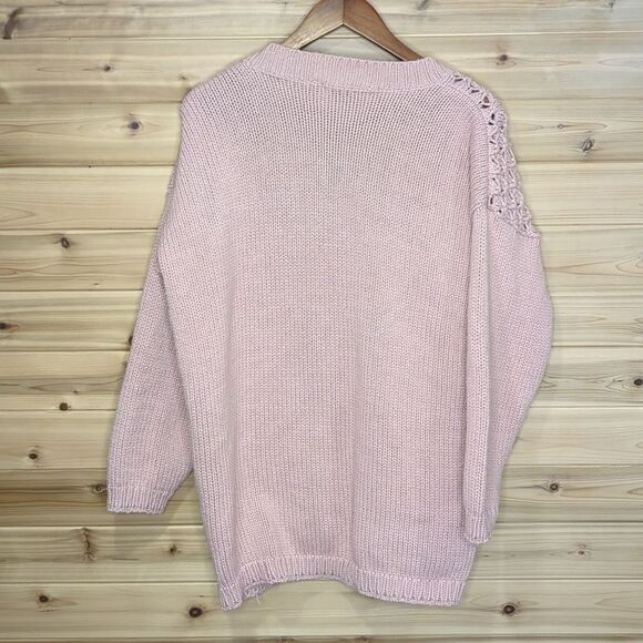 525 America Sweater Womens One Size Dusty Pink Crochet Cardigan Boho - Picture 4 of 8